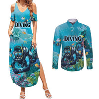 Personalized Scuba Diving Couples Matching Summer Maxi Dress and Long Sleeve Button Shirt Explore The Depths Discover Yourself - Wonder Print Shop