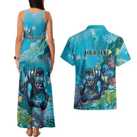 Personalized Scuba Diving Couples Matching Tank Maxi Dress and Hawaiian Shirt Explore The Depths Discover Yourself - Wonder Print Shop