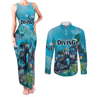 Personalized Scuba Diving Couples Matching Tank Maxi Dress and Long Sleeve Button Shirt Explore The Depths Discover Yourself - undefined