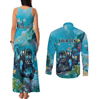 Personalized Scuba Diving Couples Matching Tank Maxi Dress and Long Sleeve Button Shirt Explore The Depths Discover Yourself - undefined