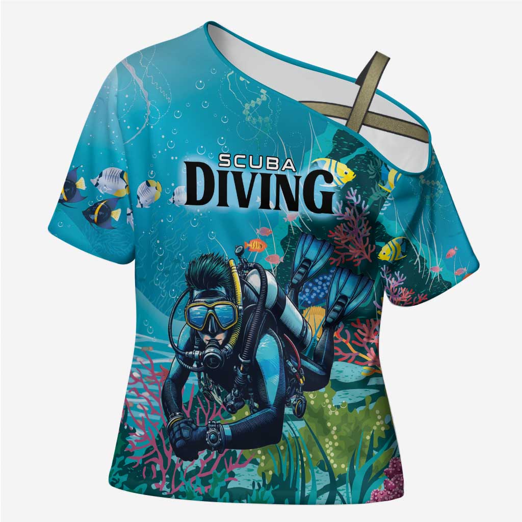 Personalized Scuba Diving Cross Shoulder Shirt Explore The Depths Discover Yourself - Wonder Print Shop