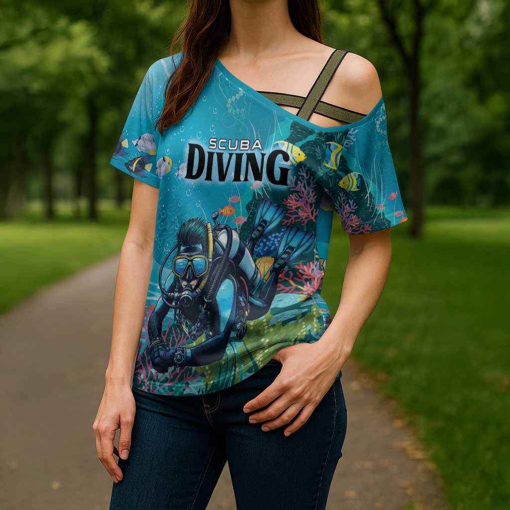 Personalized Scuba Diving Cross Shoulder Shirt Explore The Depths Discover Yourself - Wonder Print Shop
