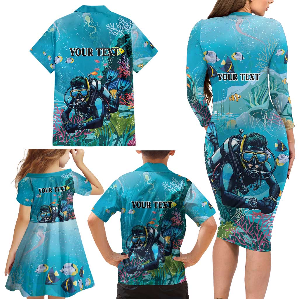 Personalized Scuba Diving Family Matching Long Sleeve Bodycon Dress and Hawaiian Shirt Explore The Depths Discover Yourself - Wonder Print Shop