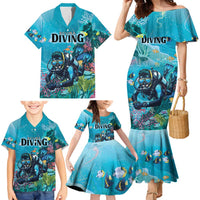 Personalized Scuba Diving Family Matching Mermaid Dress and Hawaiian Shirt Explore The Depths Discover Yourself - Wonder Print Shop