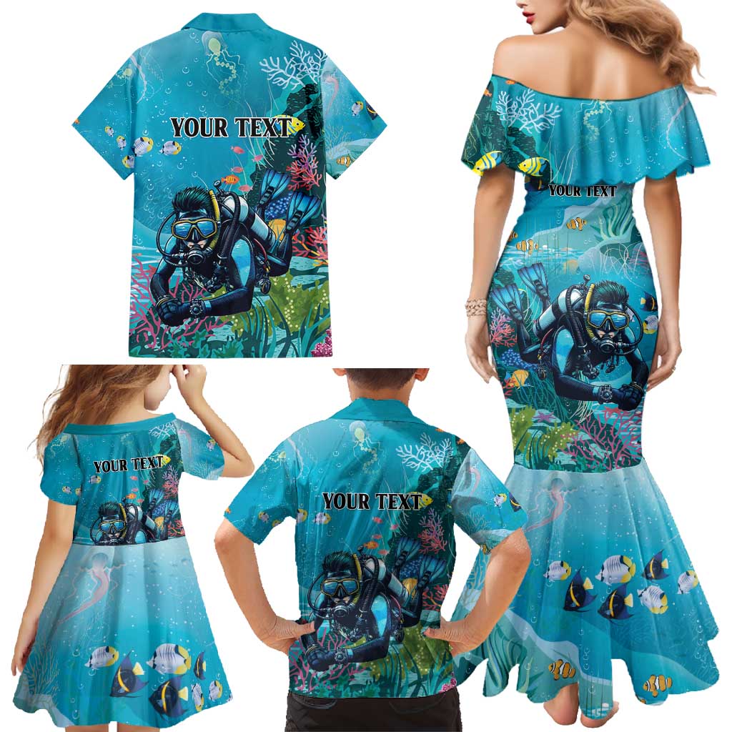 Personalized Scuba Diving Family Matching Mermaid Dress and Hawaiian Shirt Explore The Depths Discover Yourself - Wonder Print Shop