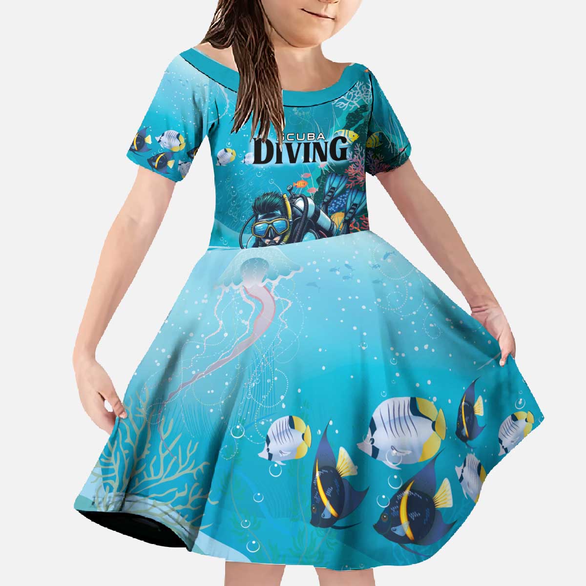 Personalized Scuba Diving Family Matching Off The Shoulder Long Sleeve Dress and Hawaiian Shirt Explore The Depths Discover Yourself - undefined