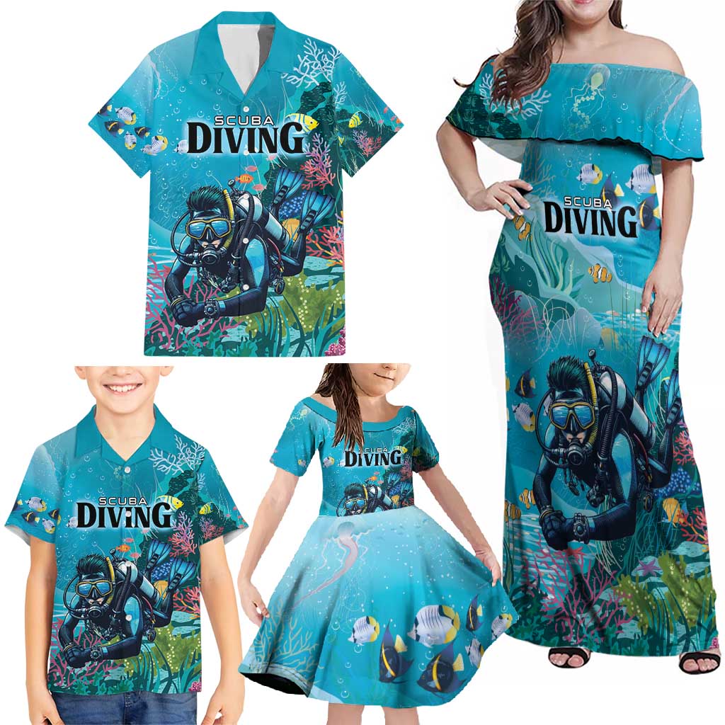 Personalized Scuba Diving Family Matching Off Shoulder Maxi Dress and Hawaiian Shirt Explore The Depths Discover Yourself - Wonder Print Shop