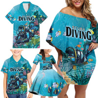 Personalized Scuba Diving Family Matching Off Shoulder Short Dress and Hawaiian Shirt Explore The Depths Discover Yourself - undefined