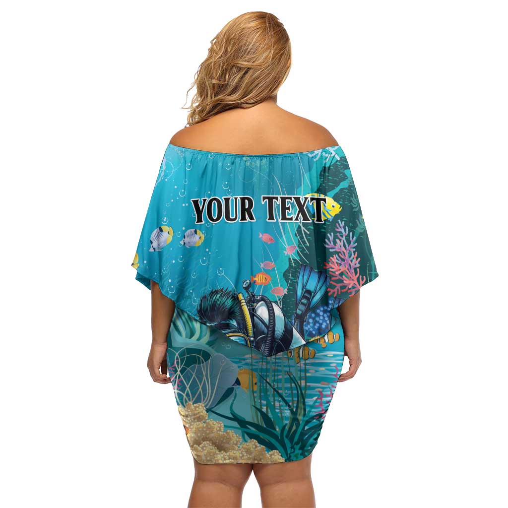 Personalized Scuba Diving Family Matching Off Shoulder Short Dress and Hawaiian Shirt Explore The Depths Discover Yourself - undefined