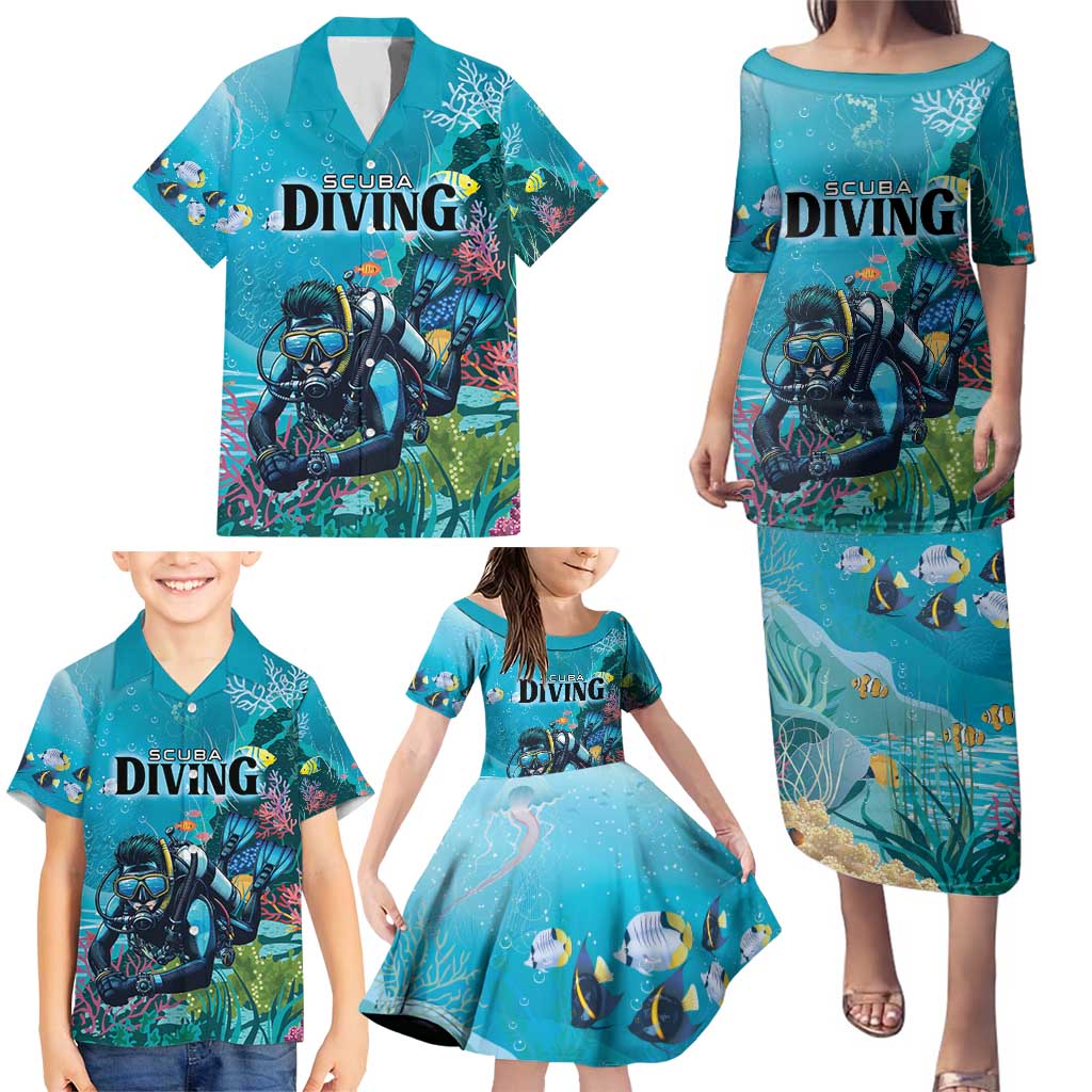 Personalized Scuba Diving Family Matching Puletasi and Hawaiian Shirt Explore The Depths Discover Yourself - Wonder Print Shop