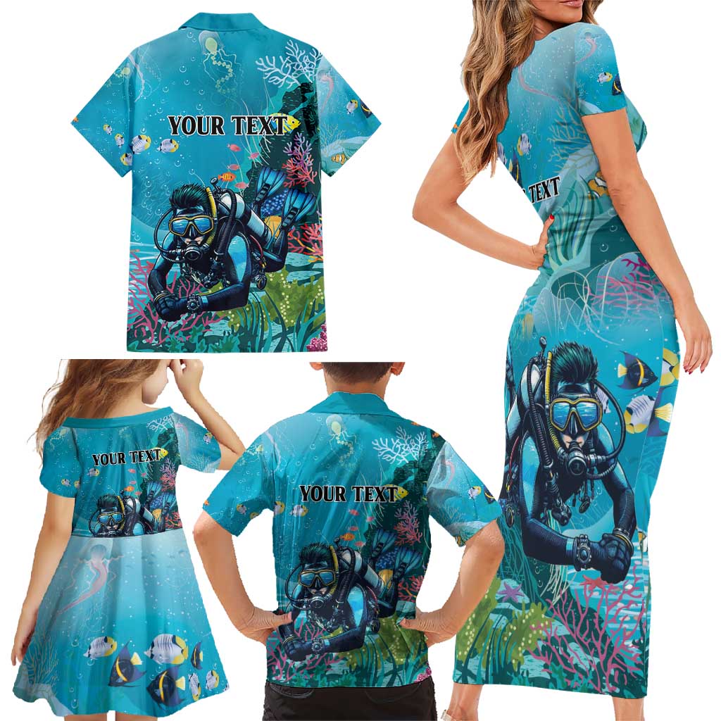 Personalized Scuba Diving Family Matching Short Sleeve Bodycon Dress and Hawaiian Shirt Explore The Depths Discover Yourself - Wonder Print Shop