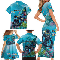 Personalized Scuba Diving Family Matching Short Sleeve Bodycon Dress and Hawaiian Shirt Explore The Depths Discover Yourself - Wonder Print Shop