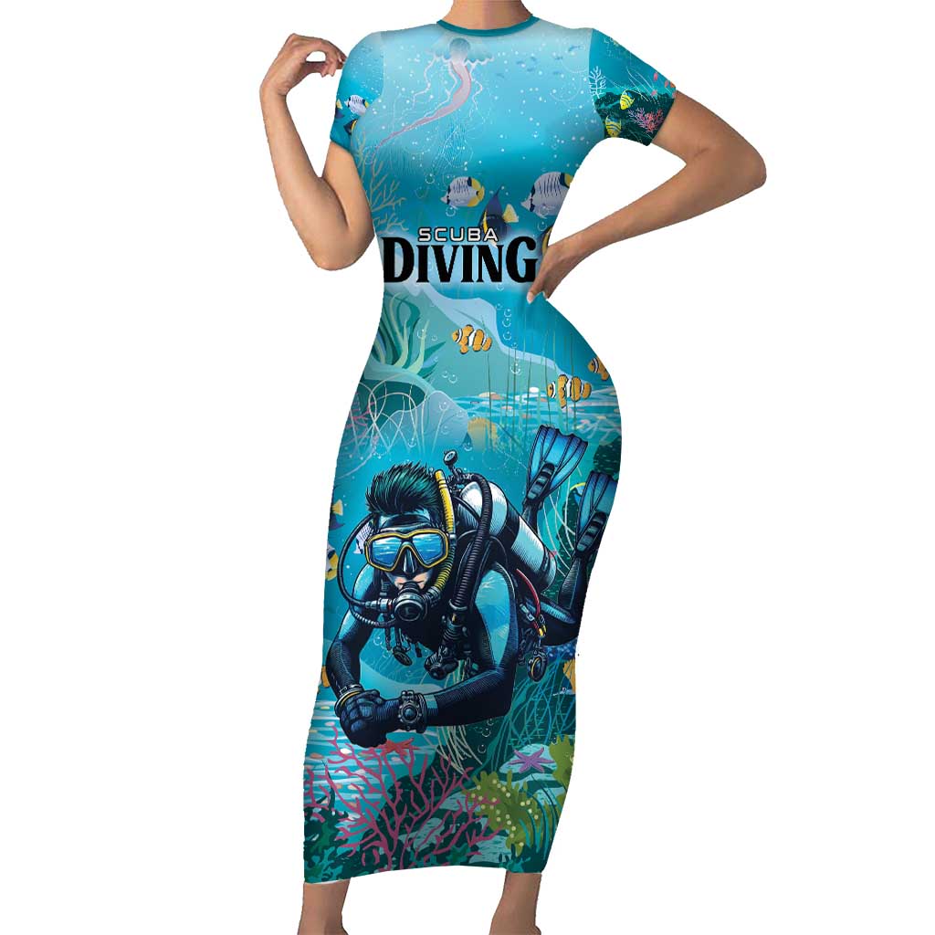 Personalized Scuba Diving Family Matching Short Sleeve Bodycon Dress and Hawaiian Shirt Explore The Depths Discover Yourself - Wonder Print Shop