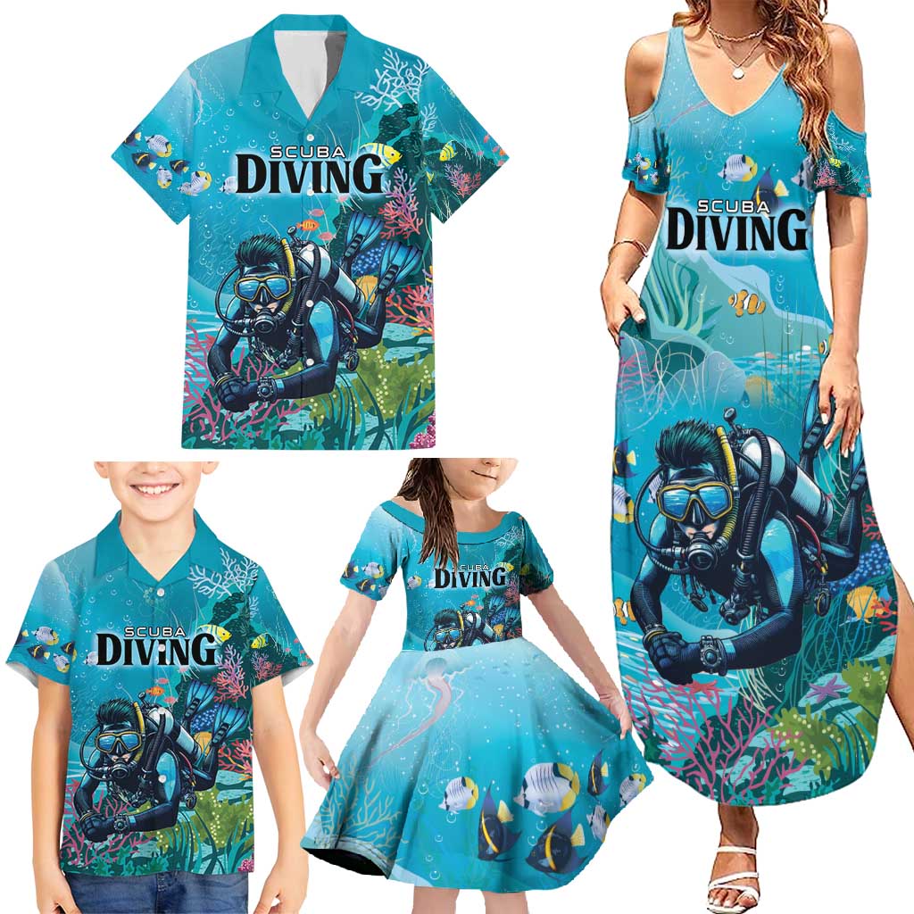 Personalized Scuba Diving Family Matching Summer Maxi Dress and Hawaiian Shirt Explore The Depths Discover Yourself - Wonder Print Shop