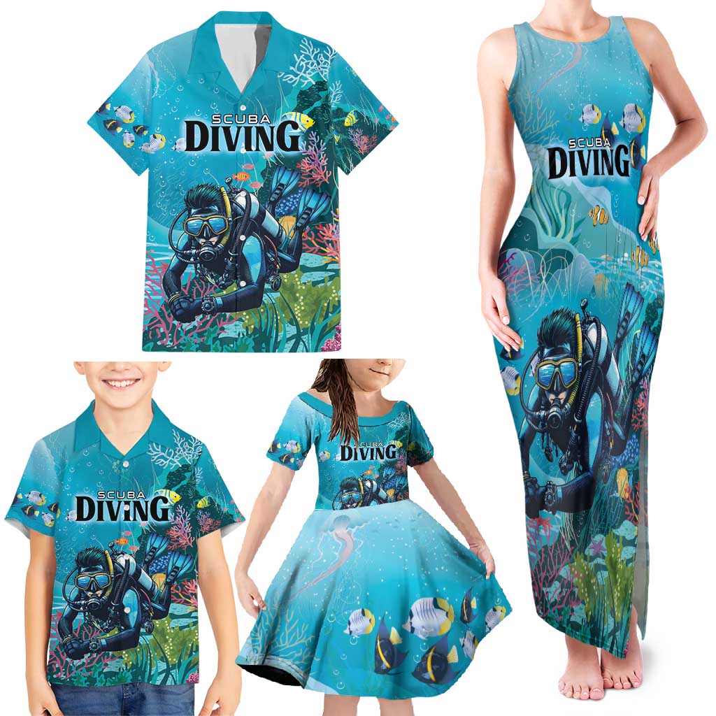Personalized Scuba Diving Family Matching Tank Maxi Dress and Hawaiian Shirt Explore The Depths Discover Yourself - Wonder Print Shop