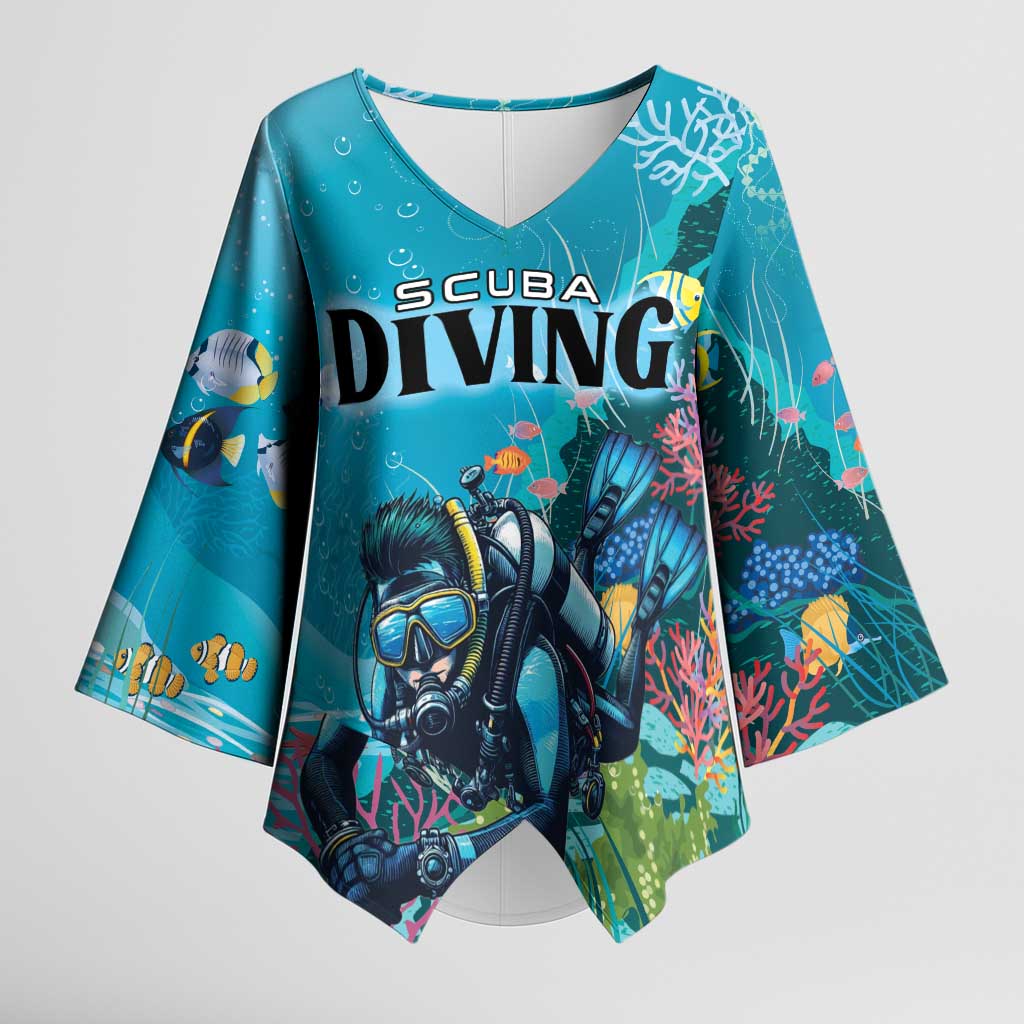 Personalized Scuba Diving Kimono Sleeve Blouse Explore The Depths Discover Yourself - Wonder Print Shop