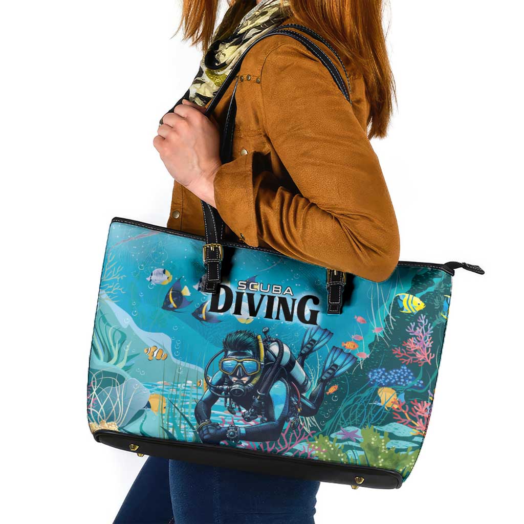 Scuba Diving Leather Tote Bag Explore The Depths Discover Yourself - Wonder Print Shop