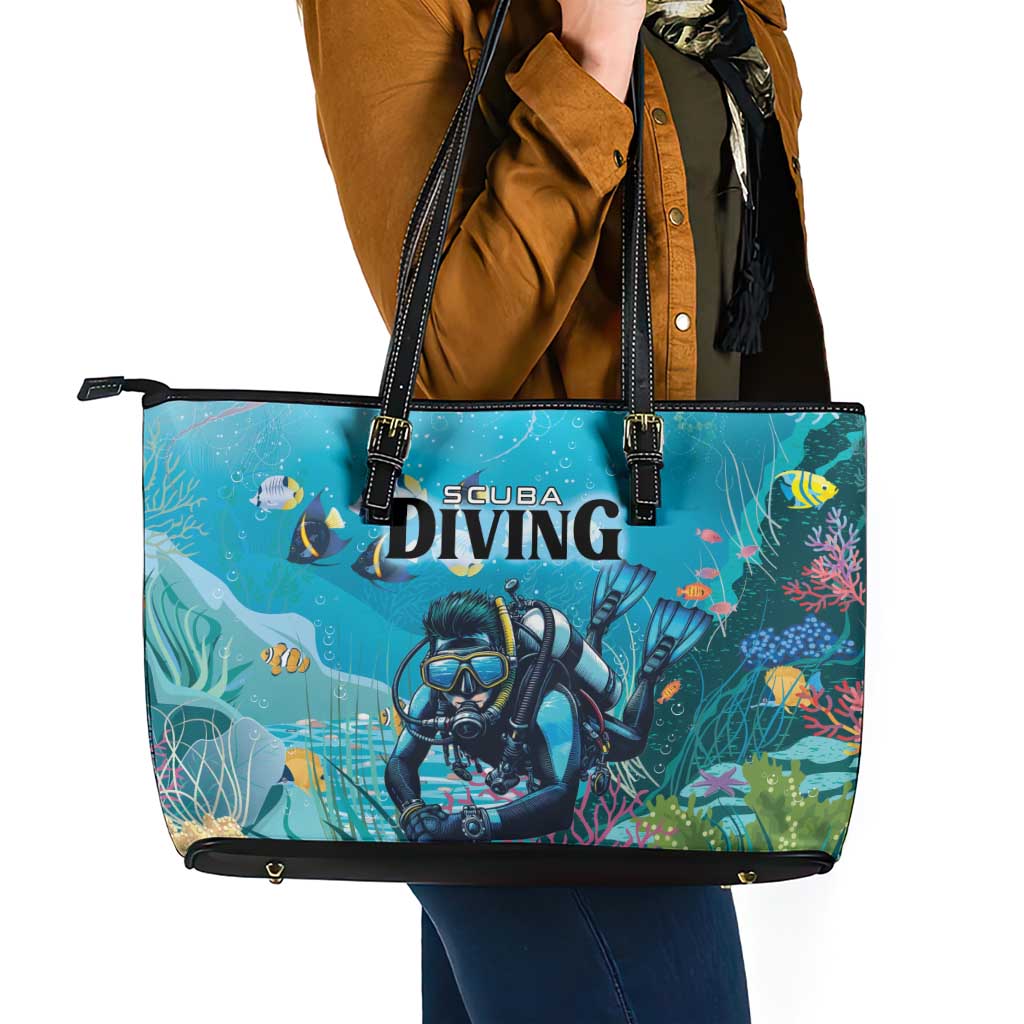 Scuba Diving Leather Tote Bag Explore The Depths Discover Yourself - Wonder Print Shop