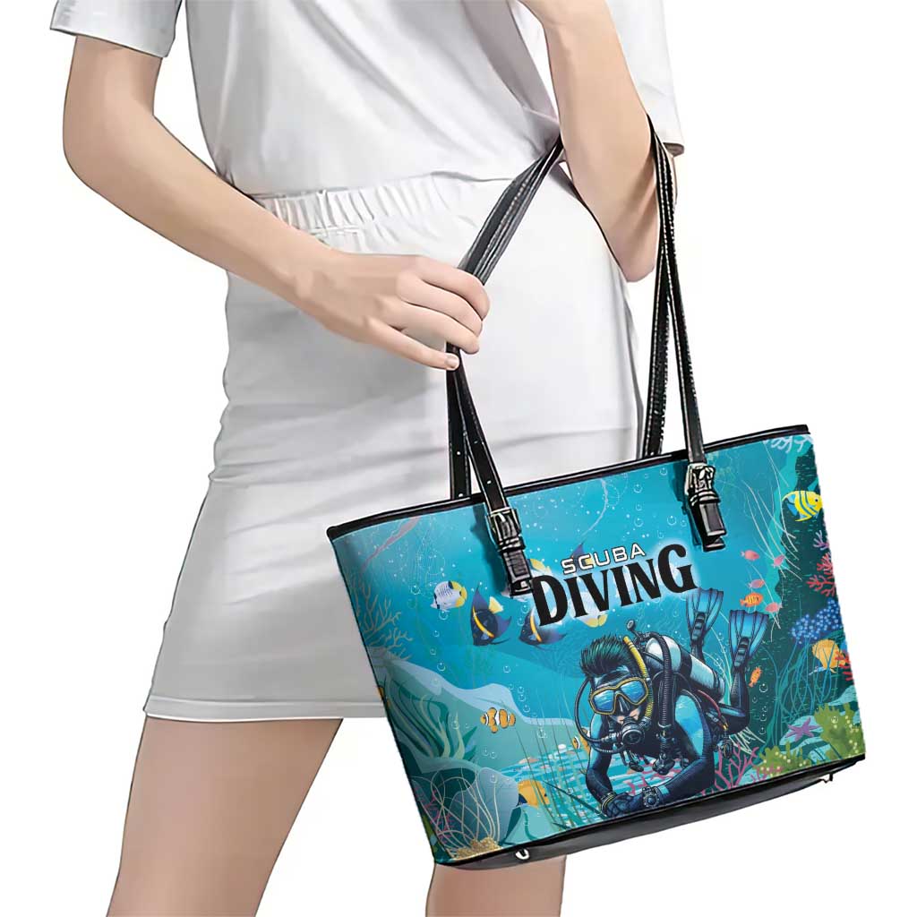 Scuba Diving Leather Tote Bag Explore The Depths Discover Yourself - Wonder Print Shop
