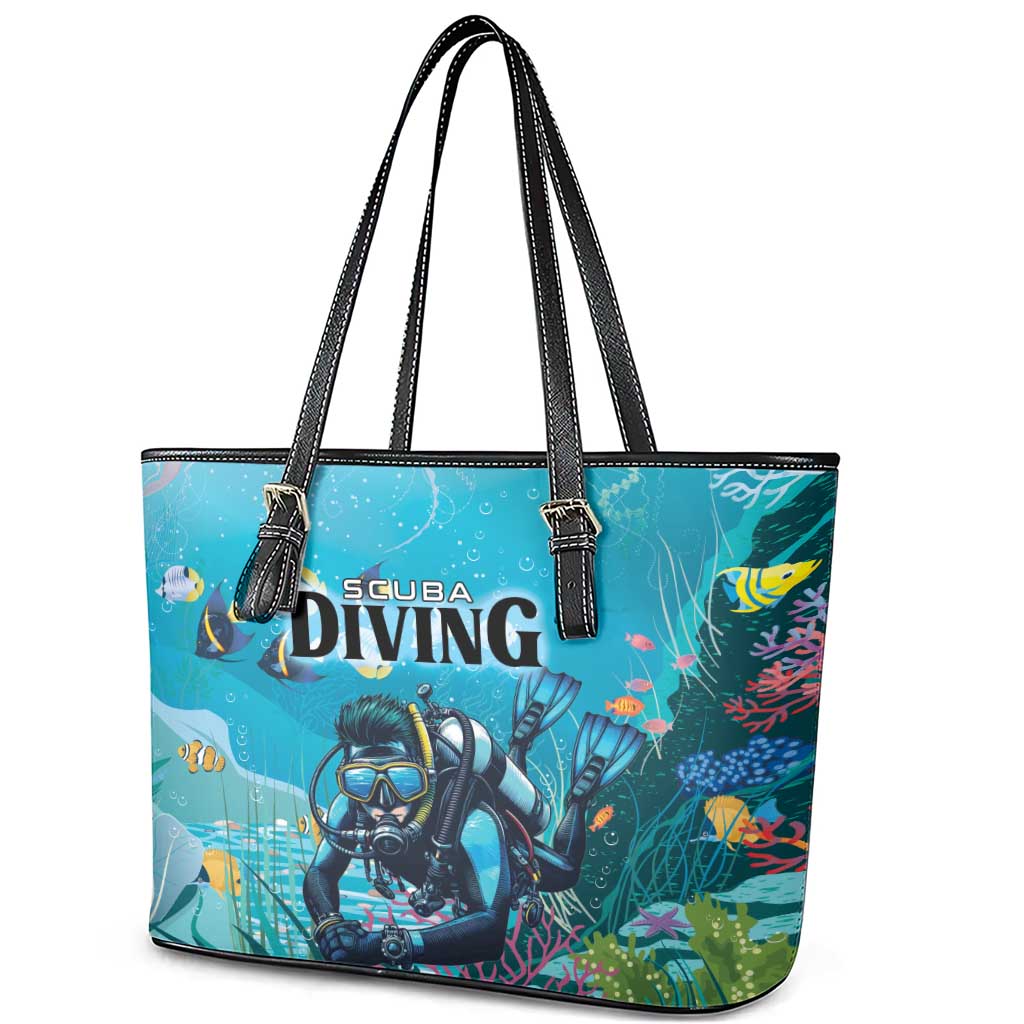 Scuba Diving Leather Tote Bag Explore The Depths Discover Yourself - Wonder Print Shop
