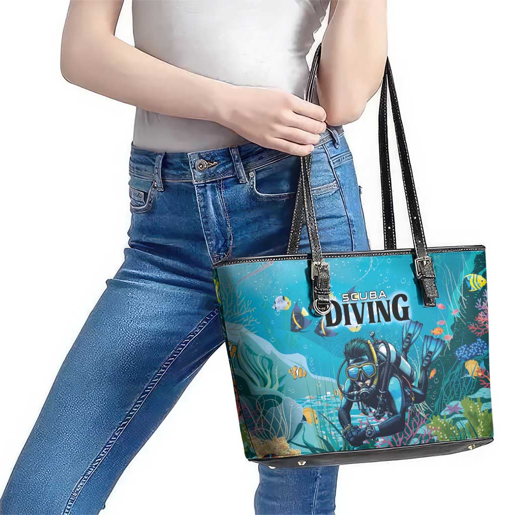 Scuba Diving Leather Tote Bag Explore The Depths Discover Yourself - Wonder Print Shop