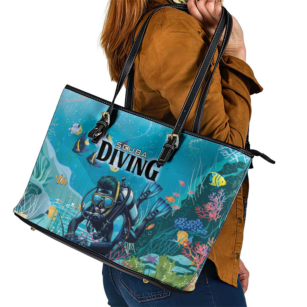 Scuba Diving Leather Tote Bag Explore The Depths Discover Yourself - Wonder Print Shop