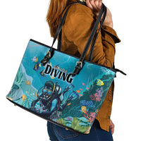 Scuba Diving Leather Tote Bag Explore The Depths Discover Yourself - Wonder Print Shop