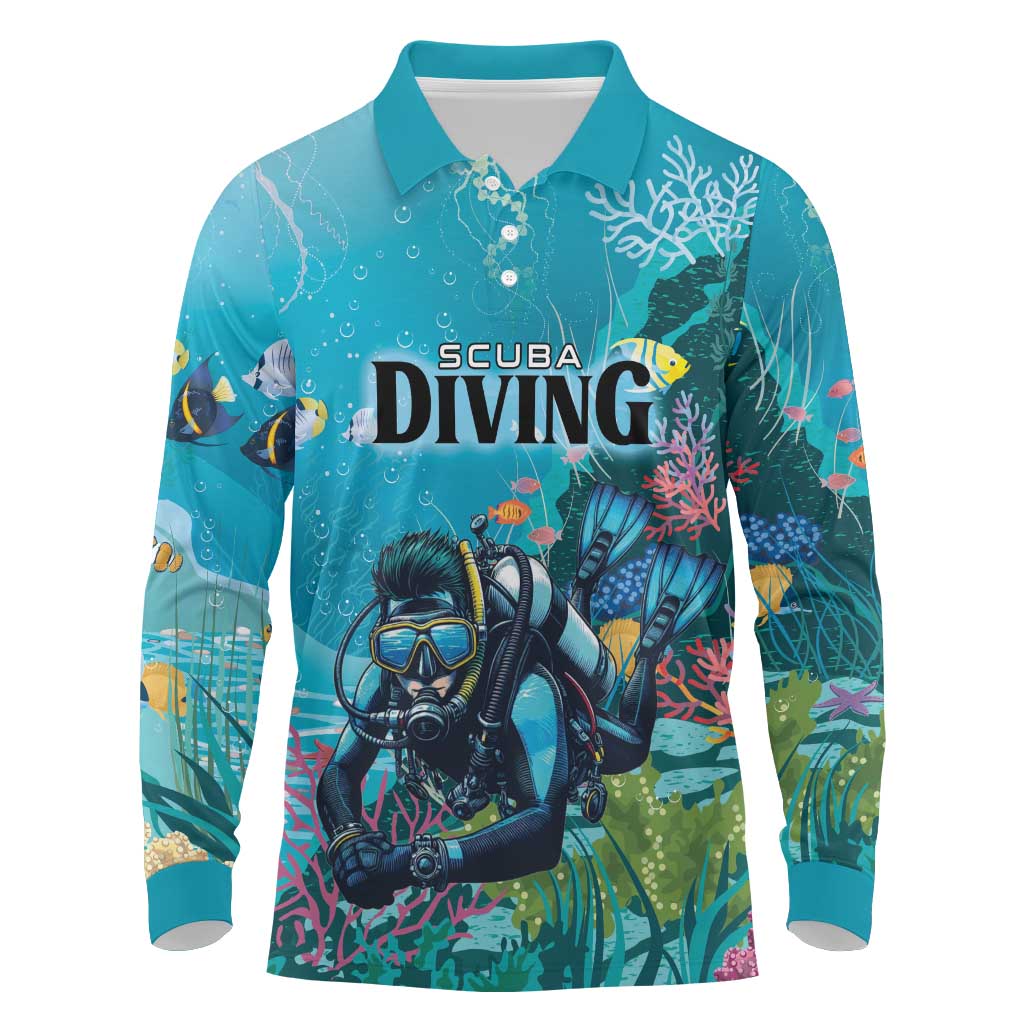 Personalized Scuba Diving Long Sleeve Polo Shirt Explore The Depths Discover Yourself - Wonder Print Shop