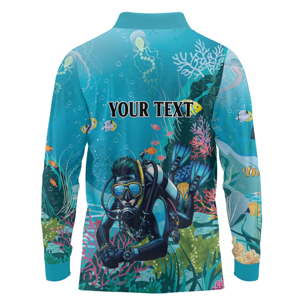 Personalized Scuba Diving Long Sleeve Polo Shirt Explore The Depths Discover Yourself - Wonder Print Shop