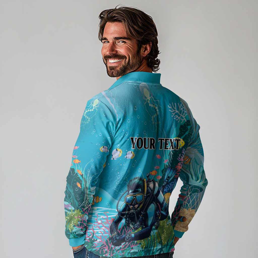 Personalized Scuba Diving Long Sleeve Polo Shirt Explore The Depths Discover Yourself - Wonder Print Shop