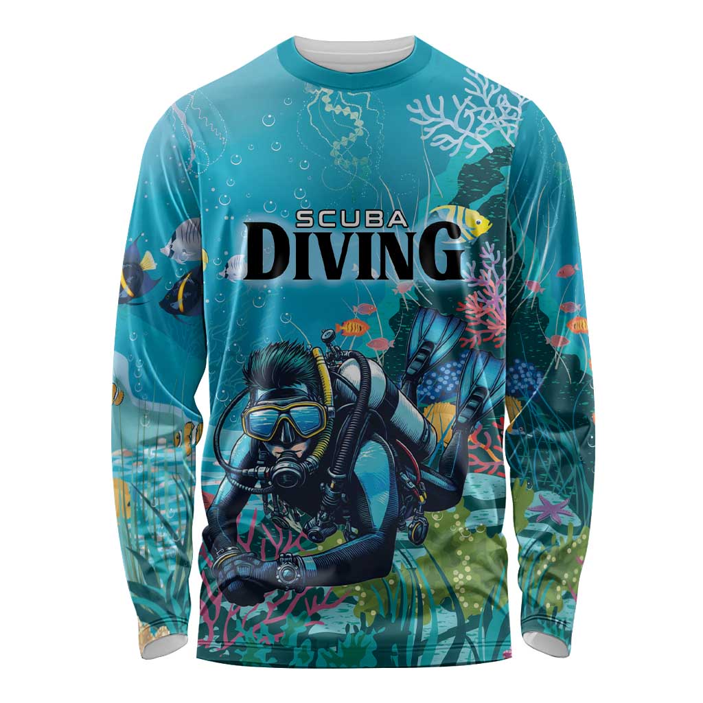 Personalized Scuba Diving Long Sleeve Shirt Explore The Depths Discover Yourself - Wonder Print Shop