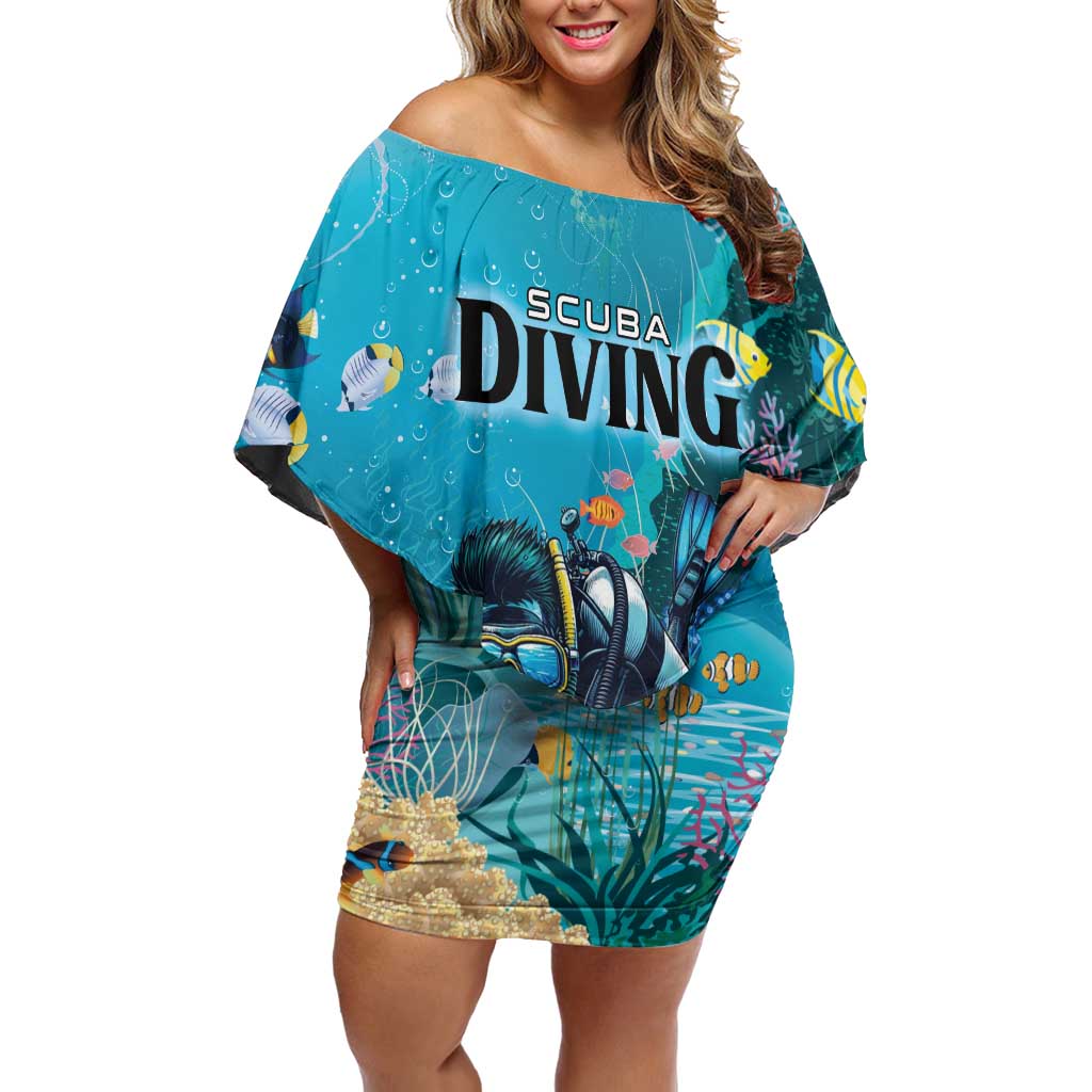 Personalized Scuba Diving Off Shoulder Short Dress Explore The Depths Discover Yourself - Wonder Print Shop