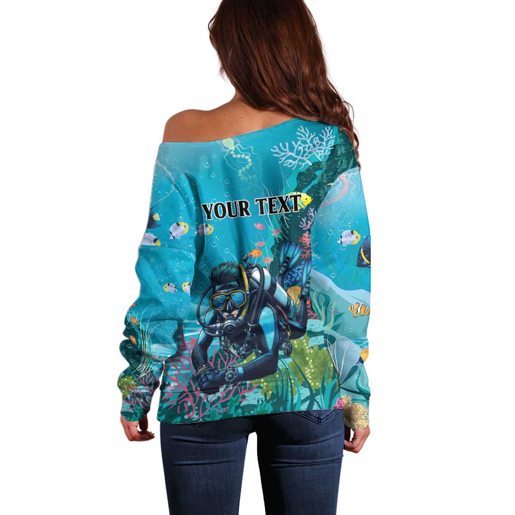 Personalized Scuba Diving Off Shoulder Sweater Explore The Depths Discover Yourself - Wonder Print Shop