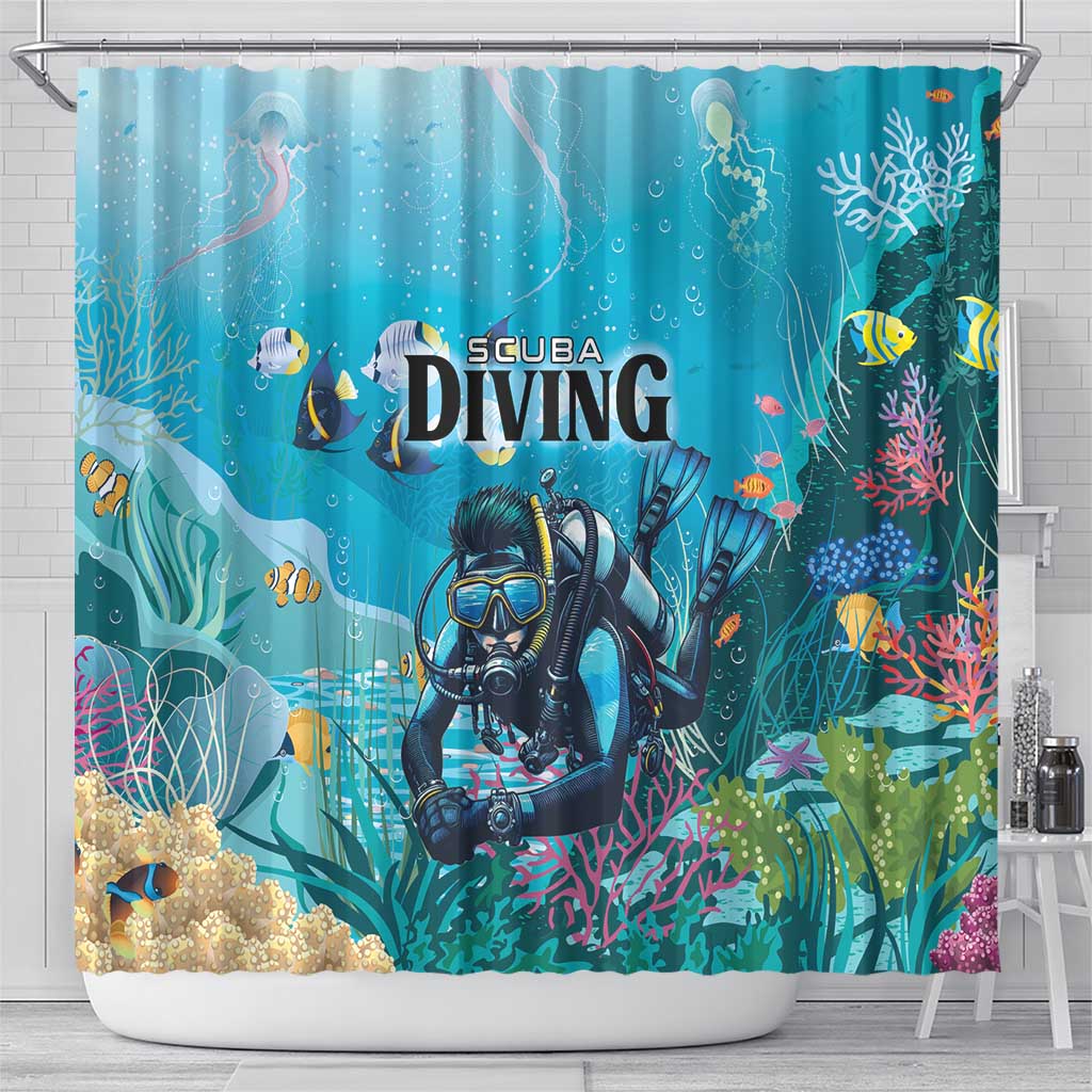 Scuba Diving Shower Curtain Explore The Depths Discover Yourself - Wonder Print Shop