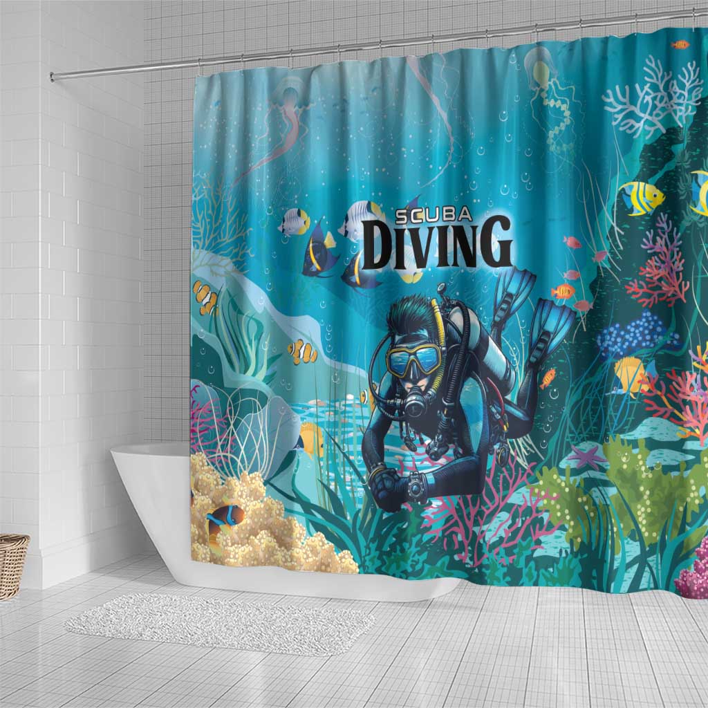 Scuba Diving Shower Curtain Explore The Depths Discover Yourself - Wonder Print Shop