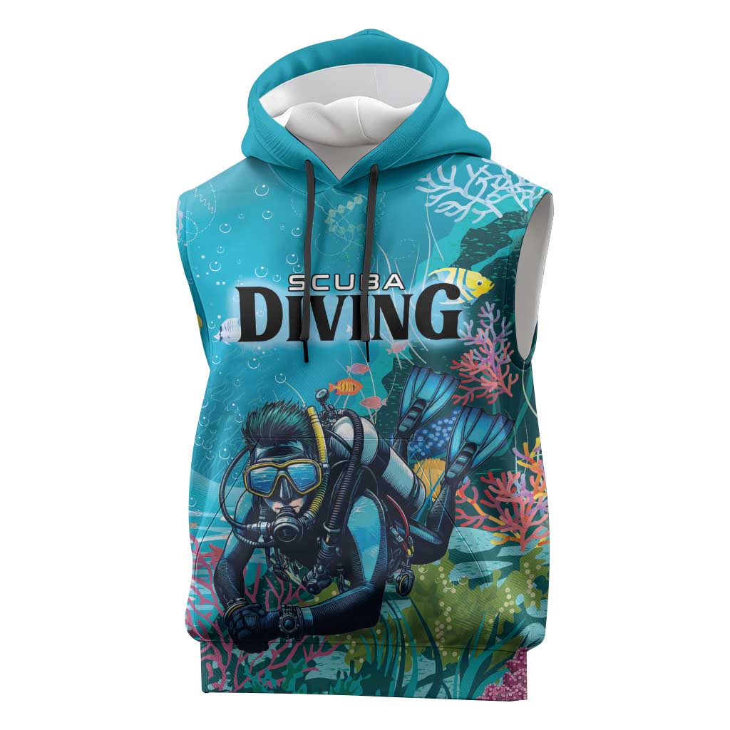 Personalized Scuba Diving Sleeveless Hoodie Explore The Depths Discover Yourself - Wonder Print Shop