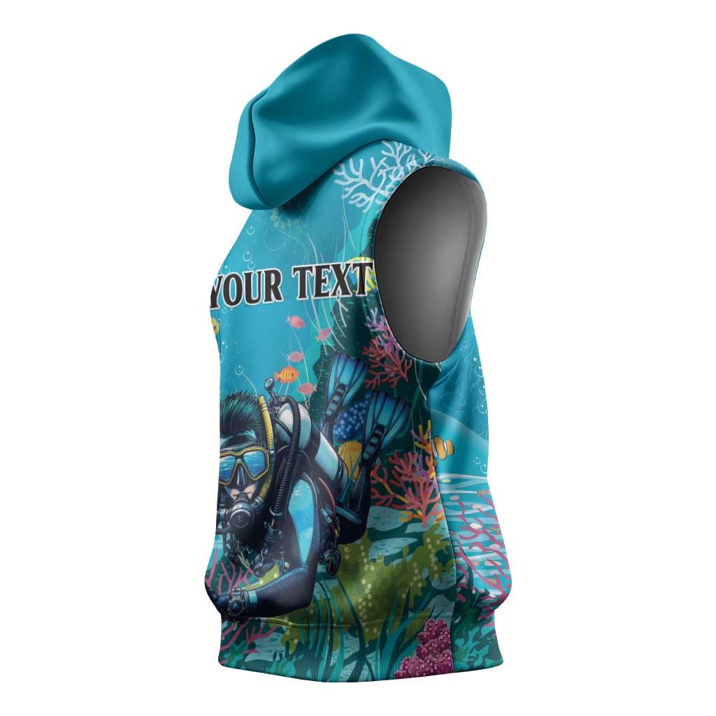 Personalized Scuba Diving Sleeveless Hoodie Explore The Depths Discover Yourself - Wonder Print Shop