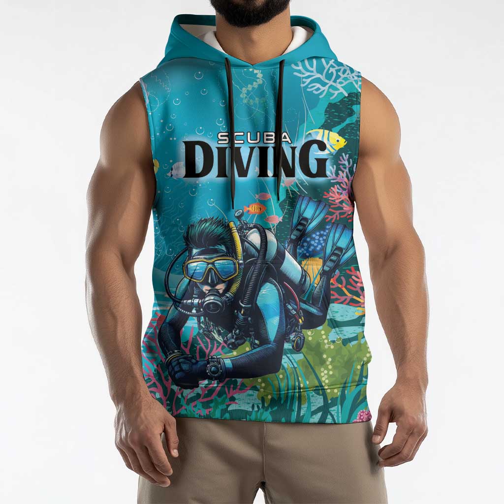 Personalized Scuba Diving Sleeveless Hoodie Explore The Depths Discover Yourself - Wonder Print Shop