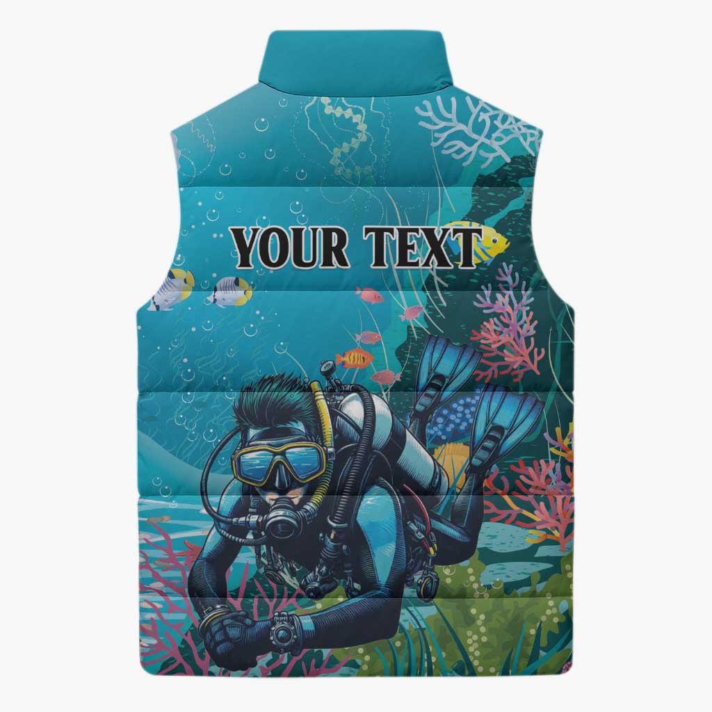 Personalized Scuba Diving Sleeveless Puffer Jacket Explore The Depths Discover Yourself - Wonder Print Shop