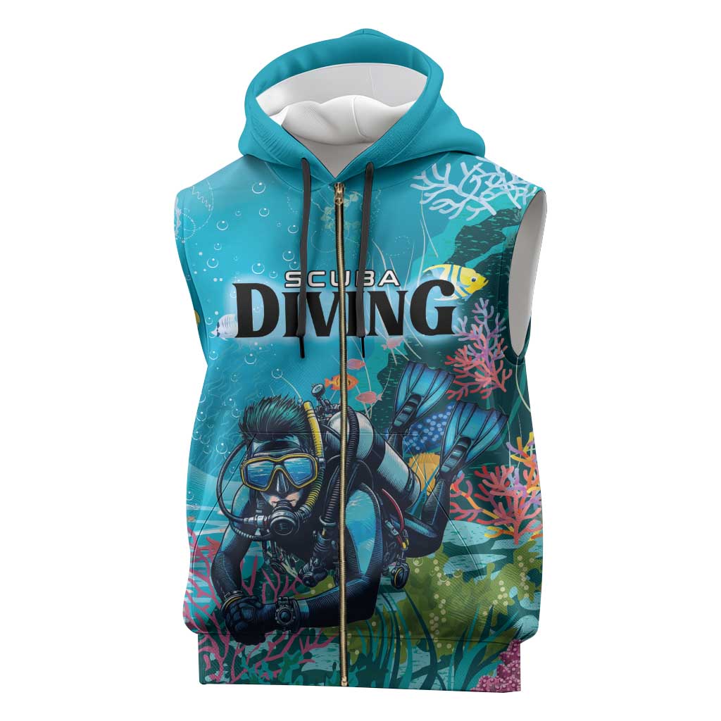 Personalized Scuba Diving Sleeveless Zip Hoodie Explore The Depths Discover Yourself - Wonder Print Shop