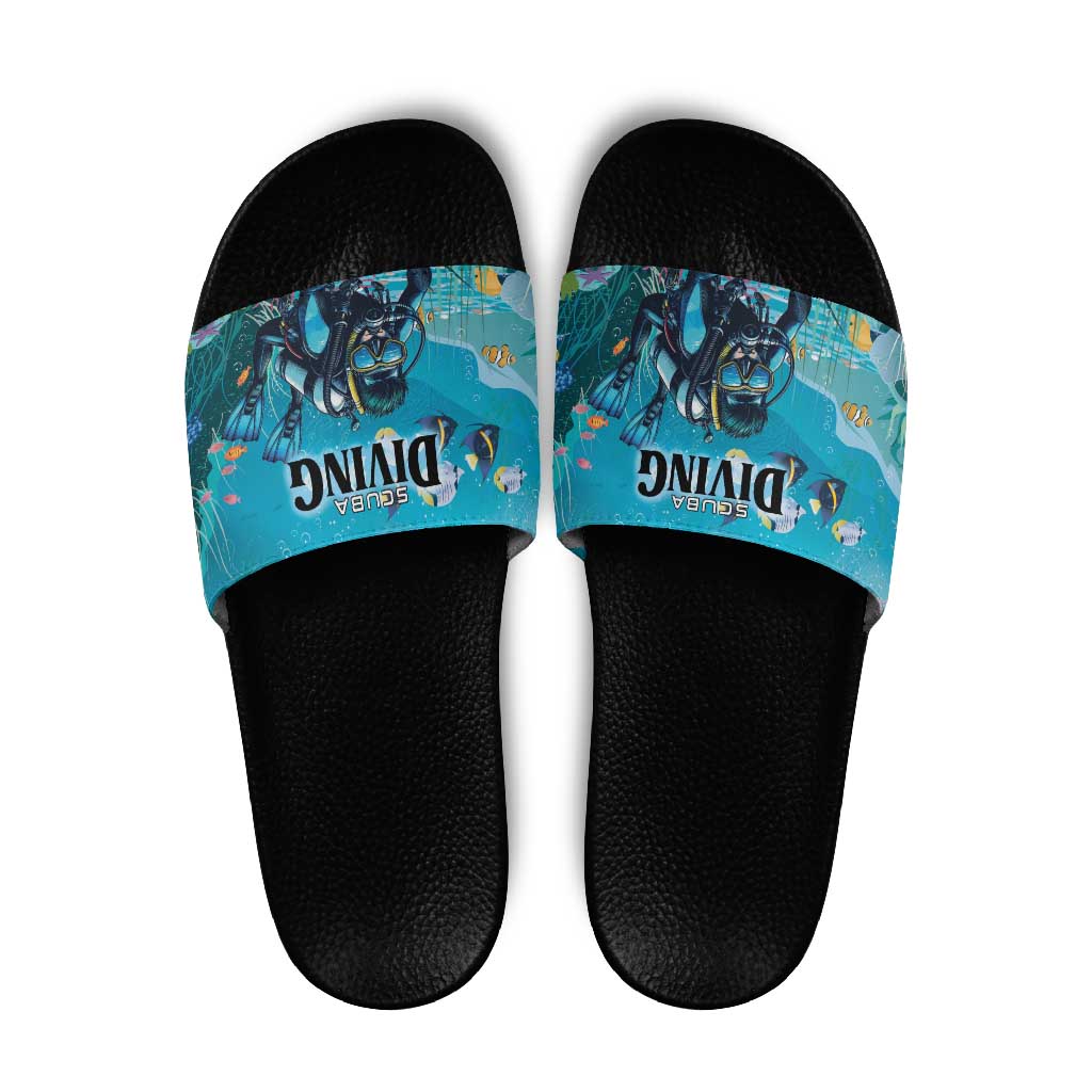 Scuba Diving Slide Sandals Explore The Depths Discover Yourself - Wonder Print Shop