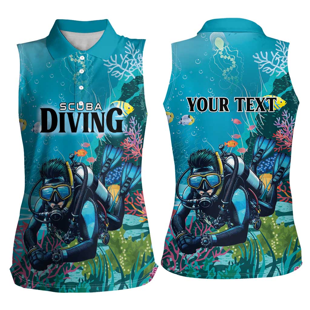 Personalized Scuba Diving Women Sleeveless Polo Shirt Explore The Depths Discover Yourself - Wonder Print Shop