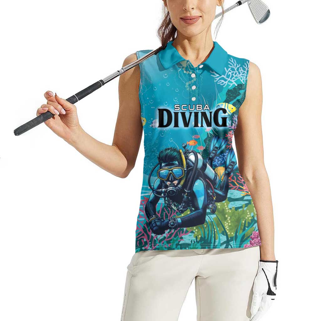 Personalized Scuba Diving Women Sleeveless Polo Shirt Explore The Depths Discover Yourself - Wonder Print Shop