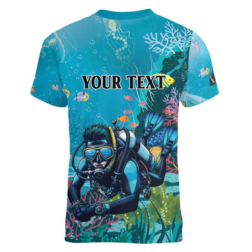 Personalized Scuba Diving Women V-Neck T-Shirt Explore The Depths Discover Yourself - Wonder Print Shop