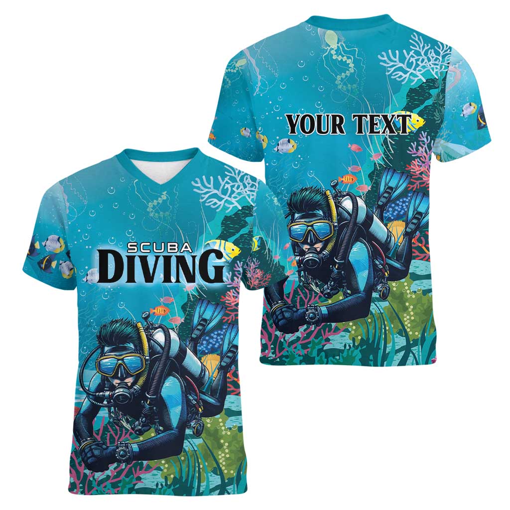 Personalized Scuba Diving Women V-Neck T-Shirt Explore The Depths Discover Yourself - Wonder Print Shop
