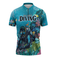Personalized Scuba Diving Zipper Polo Shirt Explore The Depths Discover Yourself - Wonder Print Shop