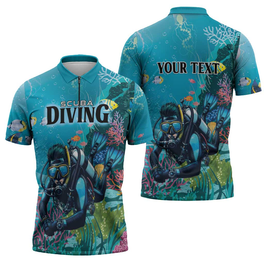 Personalized Scuba Diving Zipper Polo Shirt Explore The Depths Discover Yourself - Wonder Print Shop