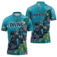 Personalized Scuba Diving Zipper Polo Shirt Explore The Depths Discover Yourself - Wonder Print Shop