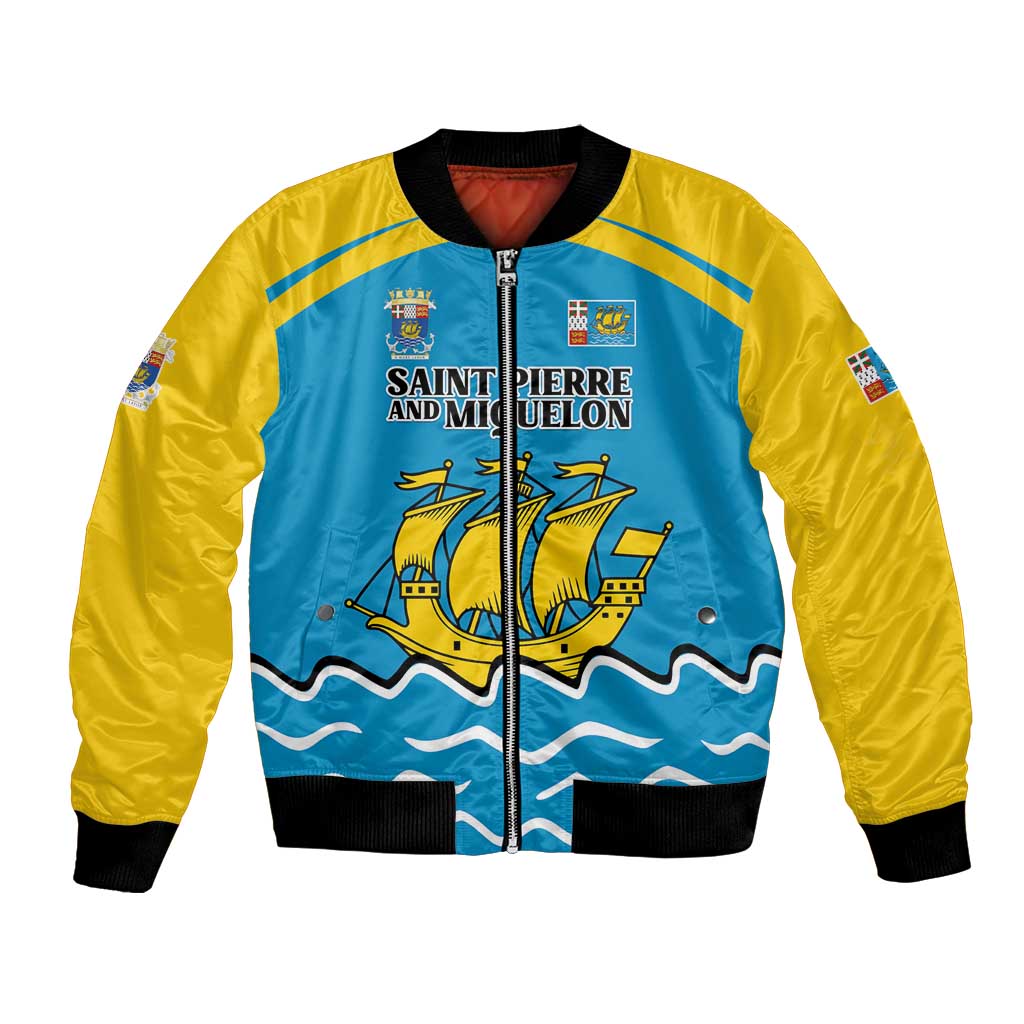 Personalized Saint Pierre and Miquelon Bomber Jacket A Mare Labor - Wonder Print Shop