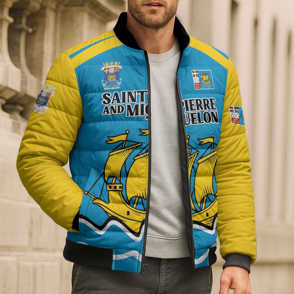 Personalized Saint Pierre and Miquelon Bomber Puffer Jacket A Mare Labor - Wonder Print Shop